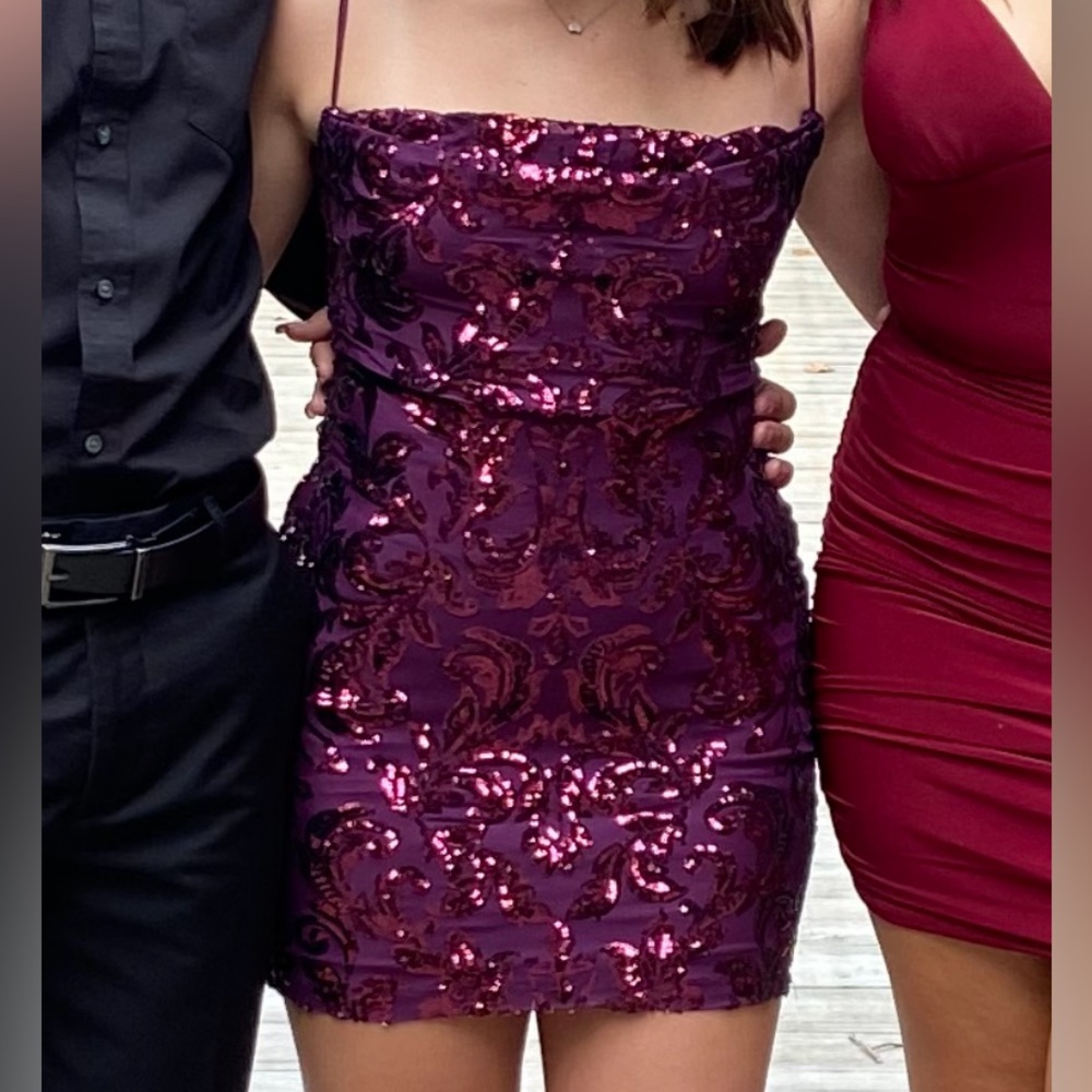 “Marie Cowl Neck Sequin Mini Dress”